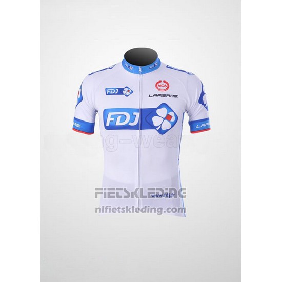 2010 Fietskleding FDJ Wit en Azuur Korte Mouwen en Koersbroek